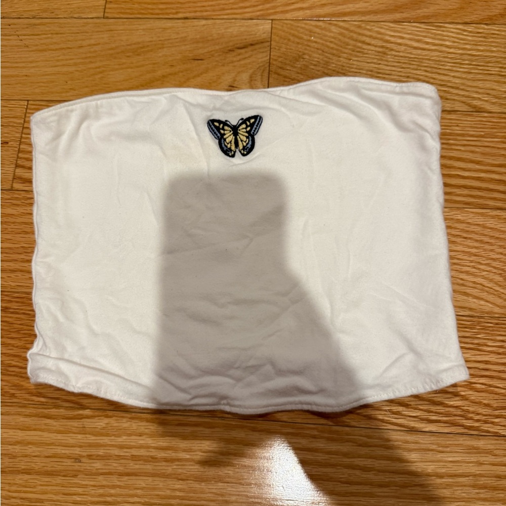 Hollister White Tube Top with Yellow Butterfly Patch